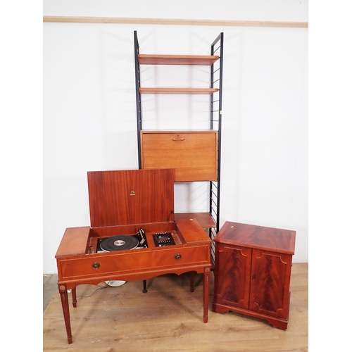 14 - A Ladderax Unit, reproduction yew wood veneered Hi-Fi Cabinet and Garrard Record Player in mahogany ... 