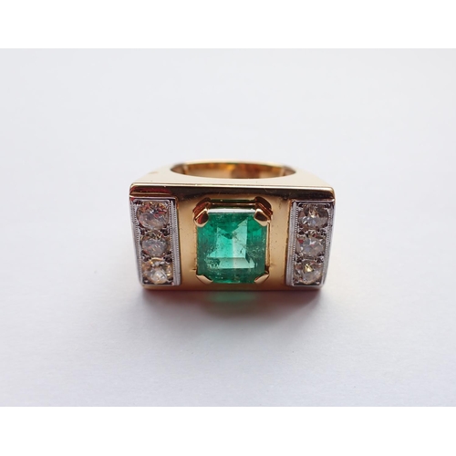 164 - A contemporary Emerald and Diamond Ring corner claw-set step-cut Colombian emerald, 1.50cts, between... 