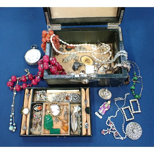 187 - A leather Casket of Costume Jewellery