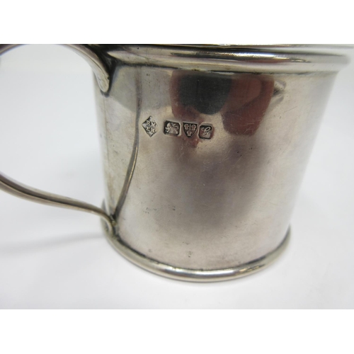 205 - An Edward VII silver Mustard Pot with hinged cover and blue glass liner, Chester 1907