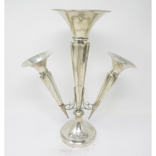 248 - A George V silver Epergne with three trumpet Vases on circular base, Birmingham 1921, 15in