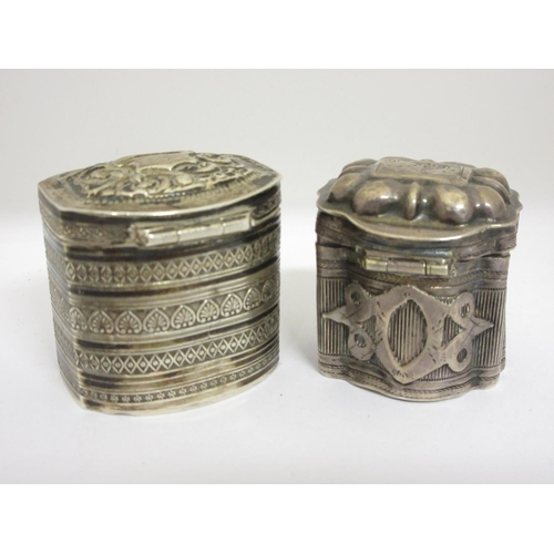 254 - Two Continental silver Cashew Boxes with hinged lids, both worn