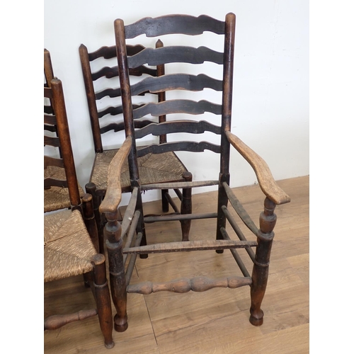 344 - A matched set of ten antique rush seated ladderback Chairs