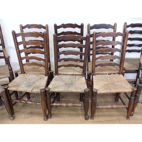 344 - A matched set of ten antique rush seated ladderback Chairs