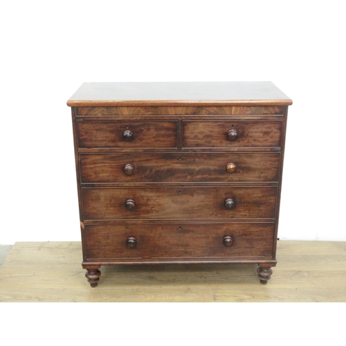 358 - A 19th Century mahogany Chest of two short and three long drawers mounted upon turned supports 3ft 9... 