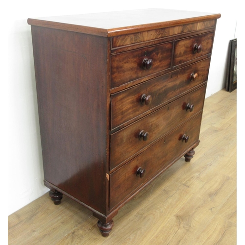 358 - A 19th Century mahogany Chest of two short and three long drawers mounted upon turned supports 3ft 9... 