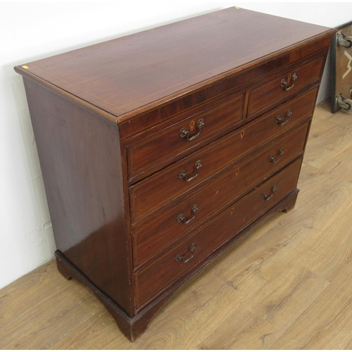 362 - A 19th Century mahogany and inlaid Chest of two short and three long graduated drawers mounted upon ... 