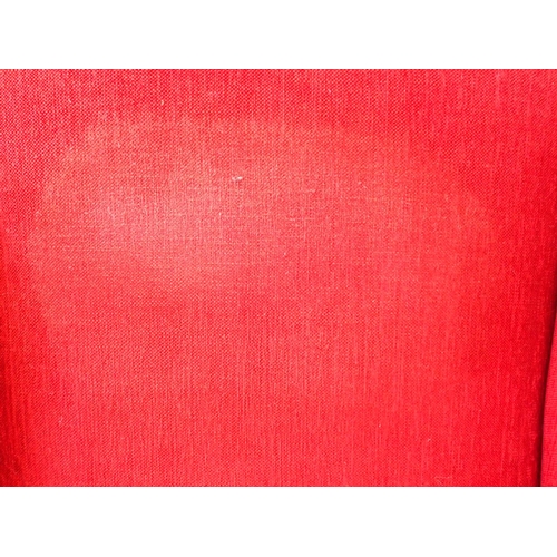 364 - A pair of red upholstered wingback Armchairs on mahogany cabriole supports 3ft 10in H x 2ft 8in W