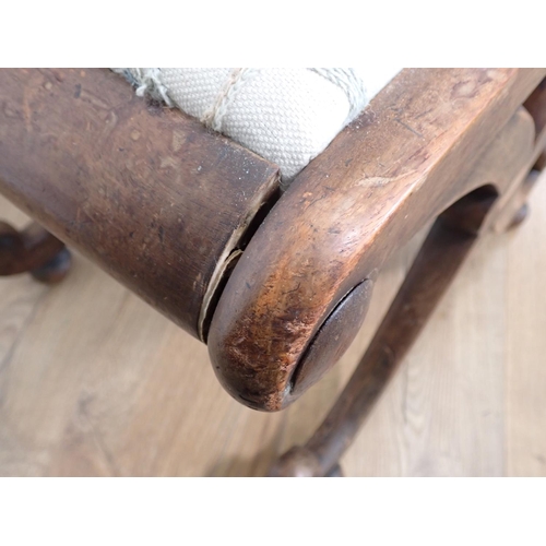 365 - A Victorian walnut framed Tub Chair, a Victorian mahogany X-frame Stool and a Victorian Stool on cab... 