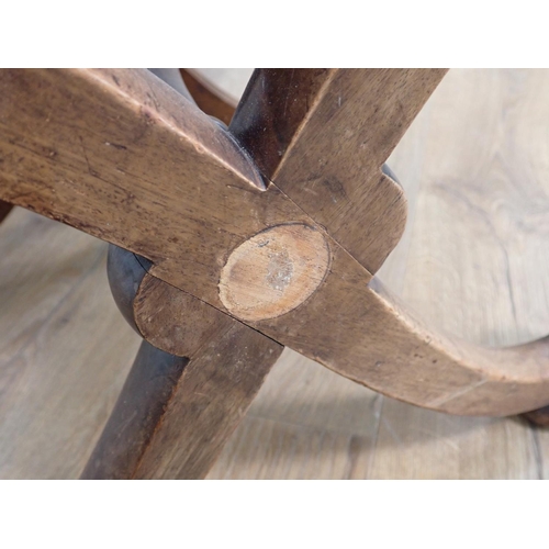 365 - A Victorian walnut framed Tub Chair, a Victorian mahogany X-frame Stool and a Victorian Stool on cab... 