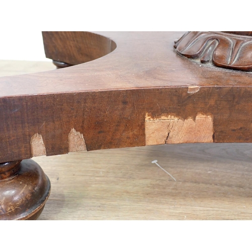 377 - A 19th Century mahogany fold over Card Table on turned column A/F 3ft W x 2ft 6in H