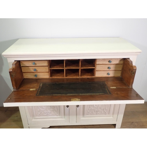 4 - A Victorian cream painted and glazed Secretaire Bookcase fitted pair of carved cupboard doors to bas... 