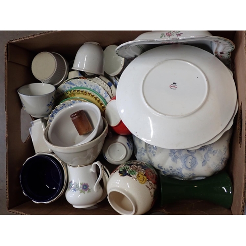 456A - Two boxes of china and glassware including Draining Dish, Pudding Moulds, Jug, etc