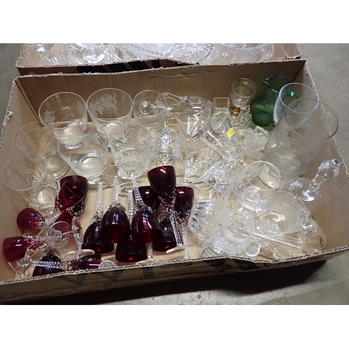 457 - Two boxes of Wine Glasses, Candlestick, oval Dishes, etc.