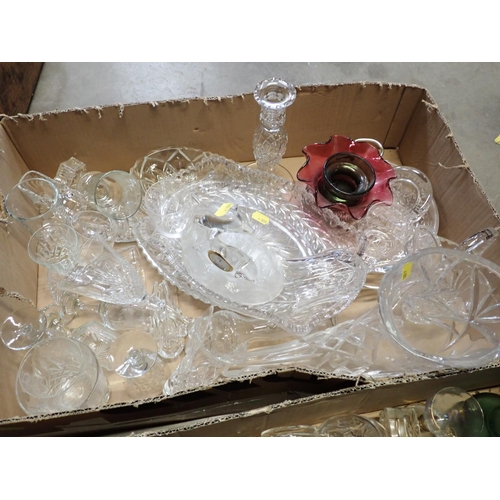 457 - Two boxes of Wine Glasses, Candlestick, oval Dishes, etc.