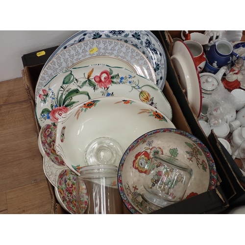 460 - Three boxes of china including Cheese Dish and Cover, Plates, Cat Figures, etc.