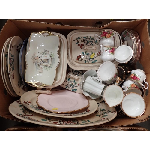 462 - ******WITHDRAWN******
Four boxes of brassware and ceramic Dinner and Tea ware, etc.