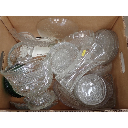 477 - Three boxes of glassware including Decanters, Cruet Set on stand and glasses