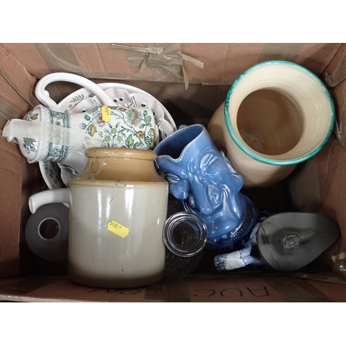 478 - Four boxes of ceramics and glassware including Table Lamps, Storage Jars, stoneware Jar, etc.