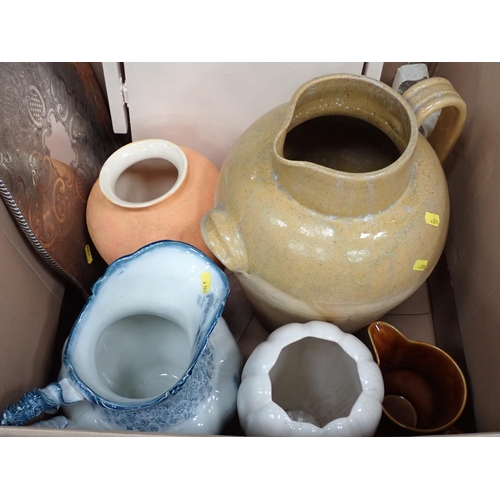 479 - Two boxes of miscellaneous items including Tureen and Plate, Cat Figure, Clock, plated Tray, etc.