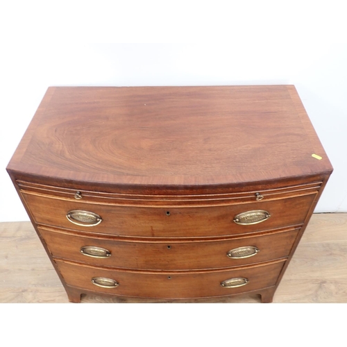 522 - A 19th Century mahogany bowfront Chest fitted brushing slide above three long drawers on bracket sup... 