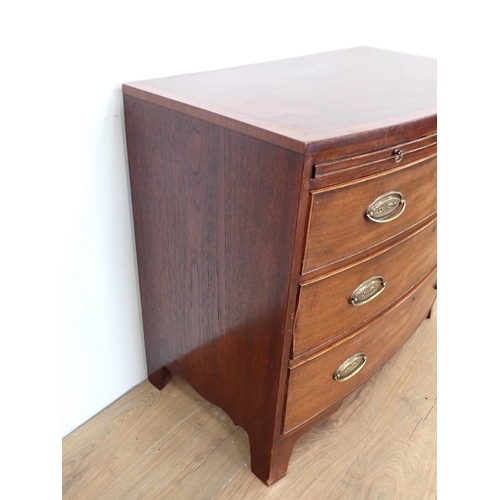 522 - A 19th Century mahogany bowfront Chest fitted brushing slide above three long drawers on bracket sup... 