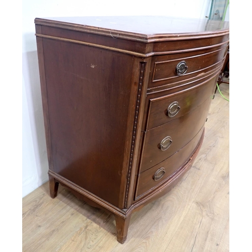 530 - A mahogany bowfront Chest of four long drawers on bracket supports, 4ft W