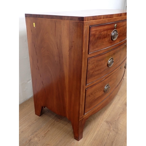 558 - A 19th Century mahogany and inlaid bow fronted Chest of two short and three long drawers on splayed ... 