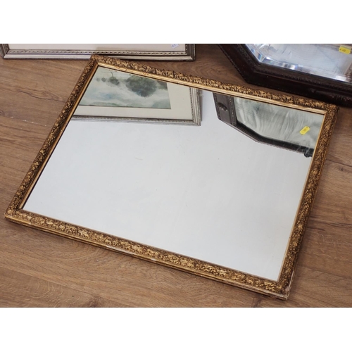 571 - An oak framed Wall Mirror, gilt rectangular Mirror and a framed Watercolour