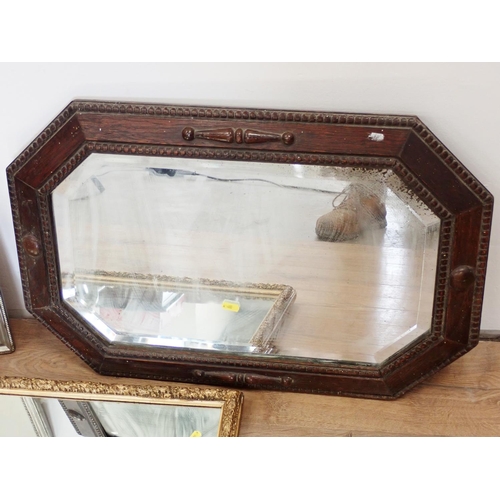 571 - An oak framed Wall Mirror, gilt rectangular Mirror and a framed Watercolour