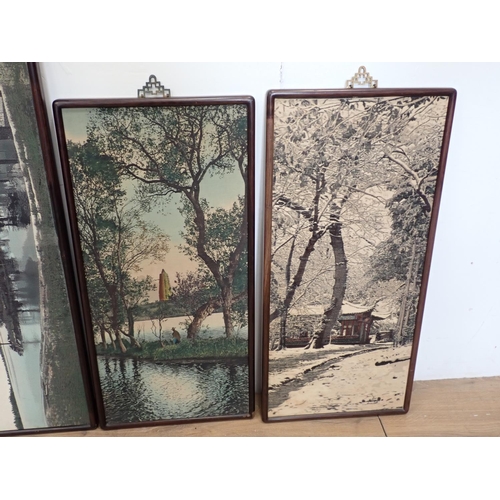 572 - Five rosewood framed Chinese Panels