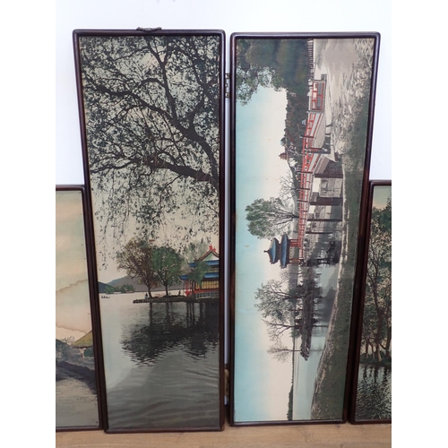 572 - Five rosewood framed Chinese Panels