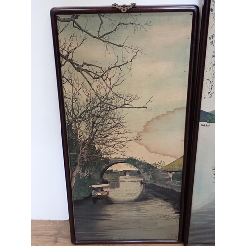 572 - Five rosewood framed Chinese Panels