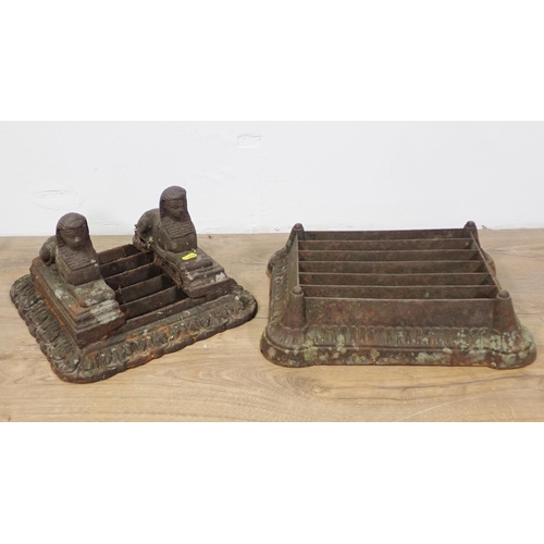 582 - A Victorian cast iron Boot Scrape with sphinxes and another Boot Scrape