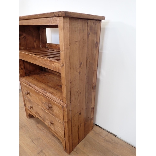 596 - A pine set of Shelves fitted two drawers to base 4ft 1in H x 3ft W