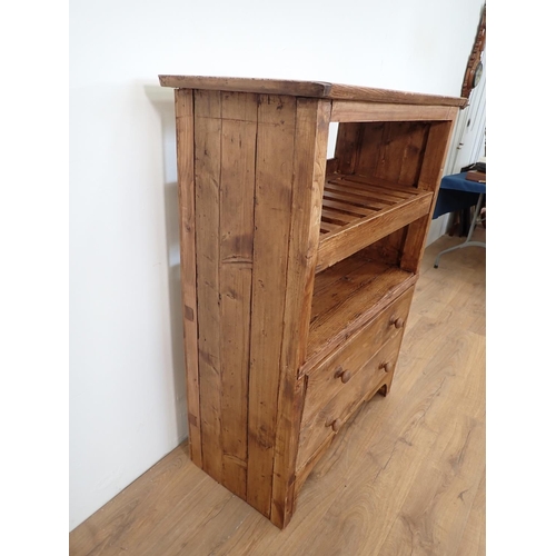 596 - A pine set of Shelves fitted two drawers to base 4ft 1in H x 3ft W