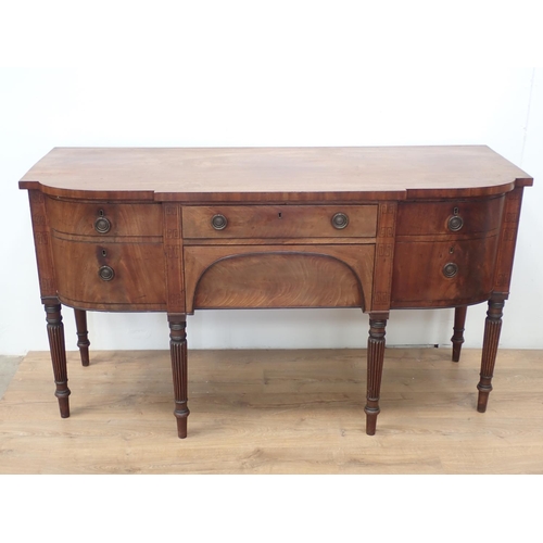 60 - A 19th Century mahogany breakfront Sideboard with ebonised stringing fitted five drawers mounted upo... 