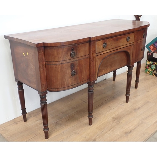 60 - A 19th Century mahogany breakfront Sideboard with ebonised stringing fitted five drawers mounted upo... 