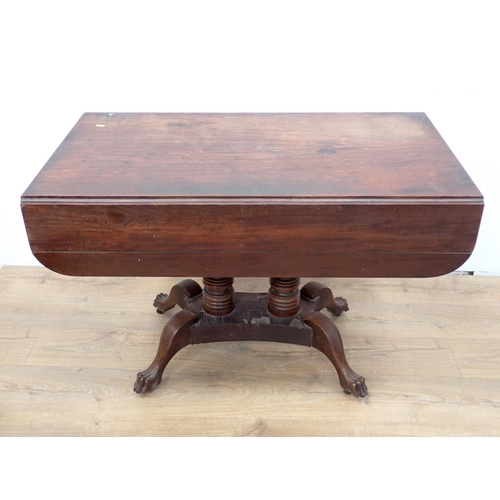 604 - A Regency mahogany Sofa Table fitted end drawer mounted on four paw feet 3ft 5in W x 2ft 4in H