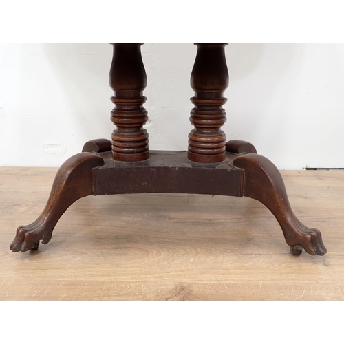 604 - A Regency mahogany Sofa Table fitted end drawer mounted on four paw feet 3ft 5in W x 2ft 4in H