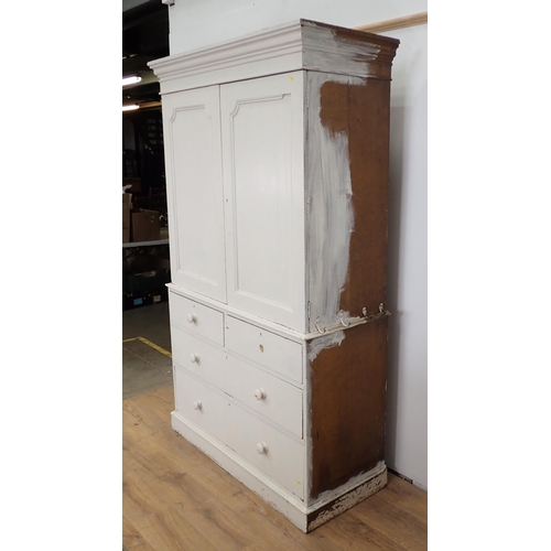 623 - A 19th Century white painted pine Linen Press the base fitted two short and two long drawers 6ft 11i... 