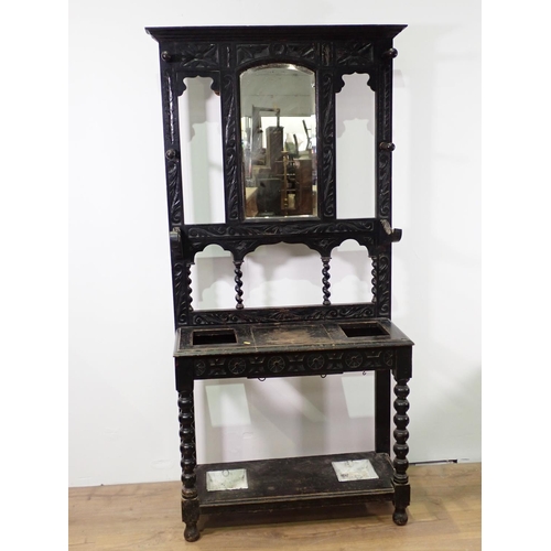 627 - A Victorian carved oak mirror back Hall Stand on bobbin turned supports 6ft 3in H x 2ft 11in W