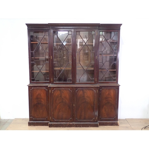 629 - A mahogany veneered and glazed Breakfront Bookcase A/F 6ft 6in H x 5ft 11in W