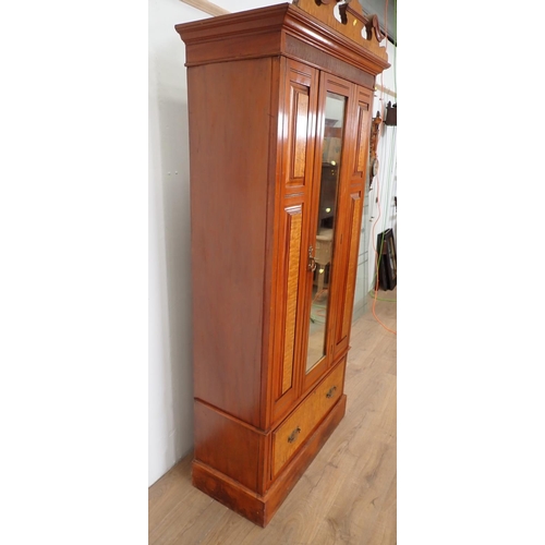 630 - A Victorian walnut single mirror door Wardrobe fitted single drawer to base  6ft 10in H x 3ft 4in W