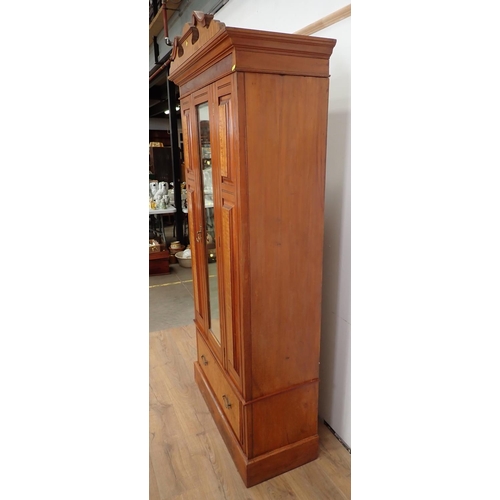 630 - A Victorian walnut single mirror door Wardrobe fitted single drawer to base  6ft 10in H x 3ft 4in W