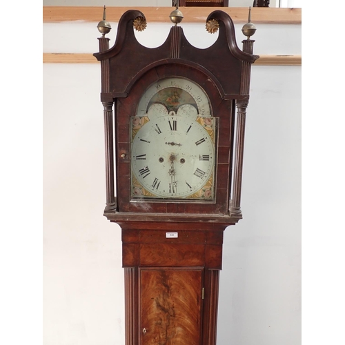 632 - A 19th Century mahogany Longcase Clock with painted arched dial 7ft 4in H x 1ft 9in W, 2 weights and... 