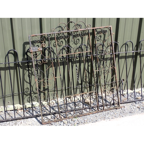 646 - A black coated metal Fence Panel, 9ft L x 2ft 10in H and a wrought iron Garden Gate, 3ft 7in H x 3ft... 