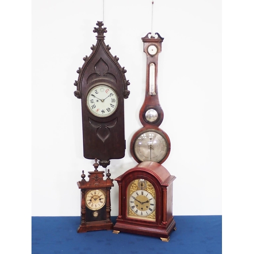 66 - A Georgian style mahogany Bracket Clock with chime silent bell 1ft 4in H x 1ft W, Gothic influence o... 