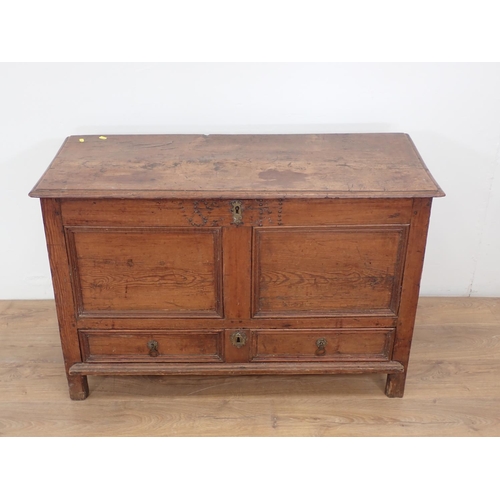 71 - An 18th Century pine and oak Mule Chest fitted two drawers to base 3ft 6in W x 2ft 3in H