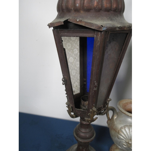 74 - A 19th Century Lantern A/F, pair of Table Lamps A/F and an Urn